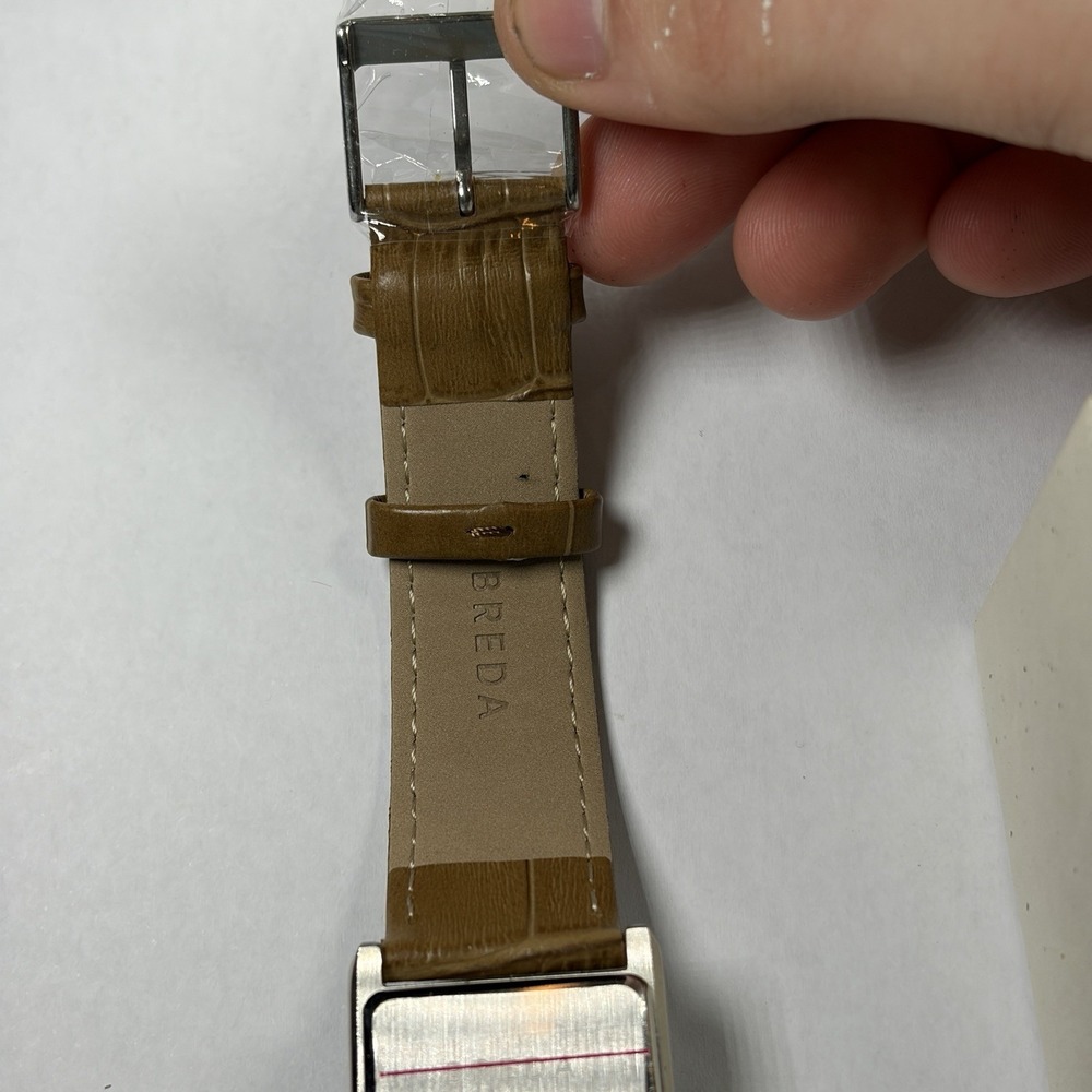 BREDA Virgil 1736j Rectangle Green Dial Brown Croc Leather Band Watch - Picture 5 of 8